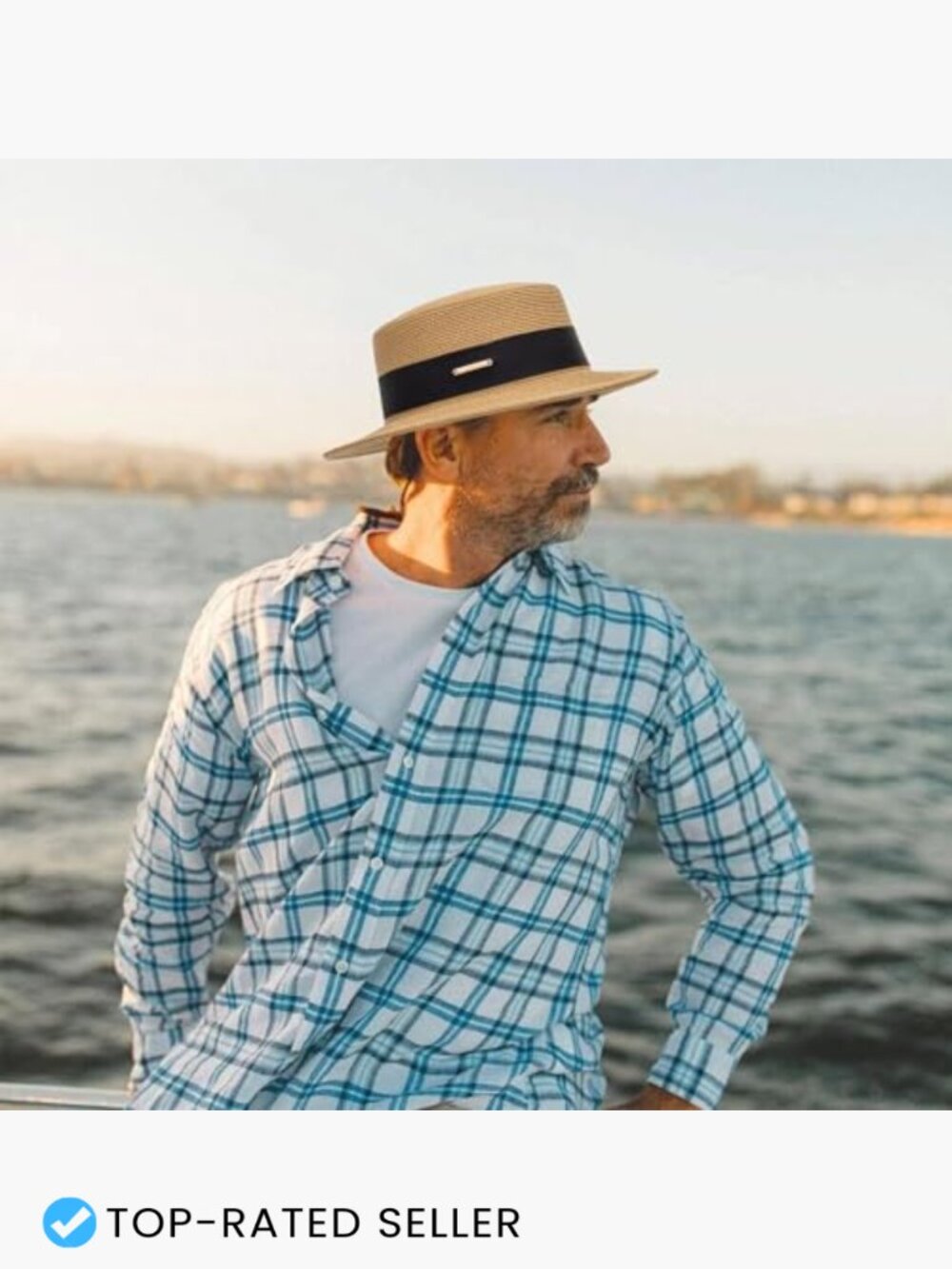 Straw Boater Summer Sun Hat - Wide Brim Fedora Panama Beach Hat Adjustable - Picture 7 of 7